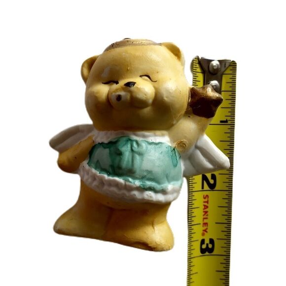 Vintage Ceramic Teddy Bear Ornament Handpainted 1980s Guardian Angel Wings - Picture 2 of 16